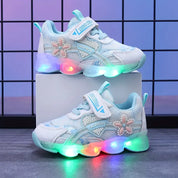 Tênis Infantil Feminino com Luz LED Respirável Malha Flores Velcro 20 ao 27 — foto 1