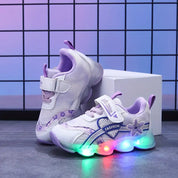 Tênis Infantil Feminino com Luz LED Respirável Malha Flores Velcro 20 ao 27 — foto 6