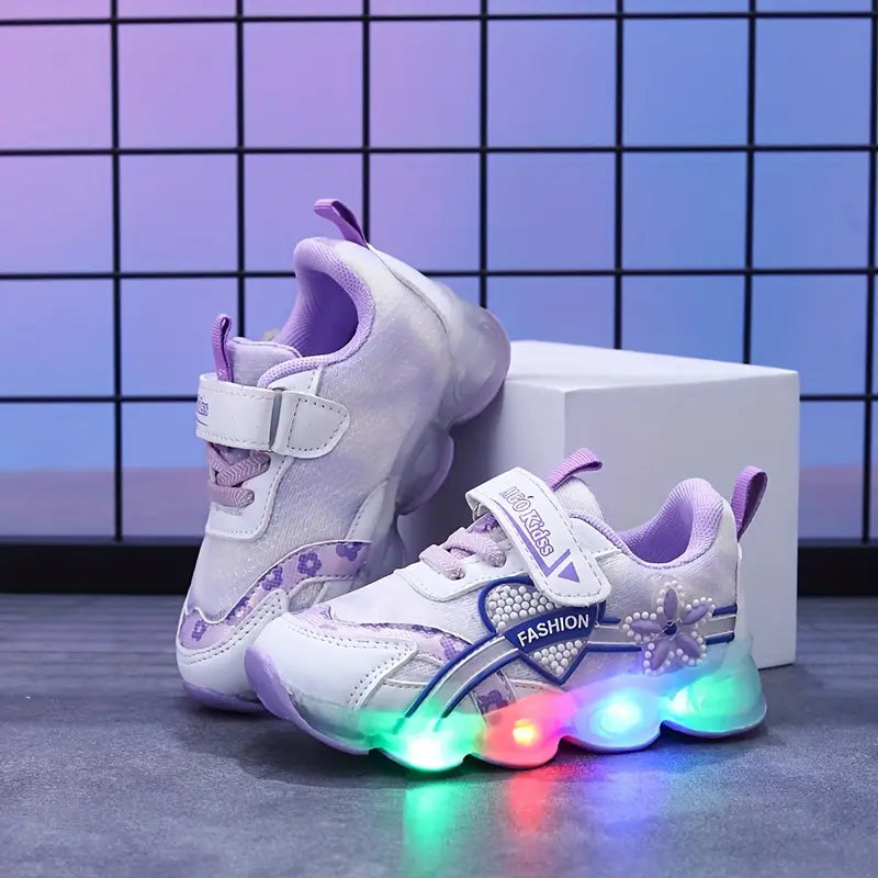 Tênis Infantil Feminino com Luz LED Respirável Malha Flores Velcro 20 ao 27 — foto 6