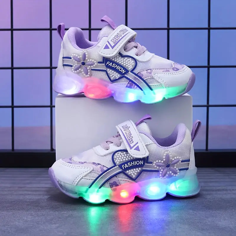 Tênis Infantil Feminino com Luz LED Respirável Malha Flores Velcro 20 ao 27 — foto 8