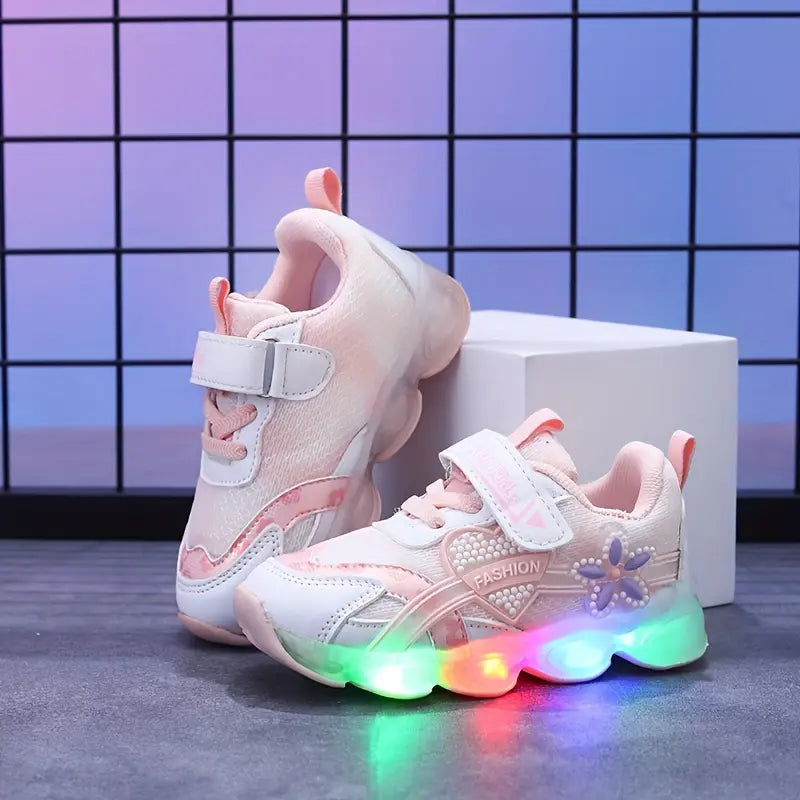 Tênis Infantil Feminino com Luz LED Respirável Malha Flores Velcro 20 ao 27 — foto 9