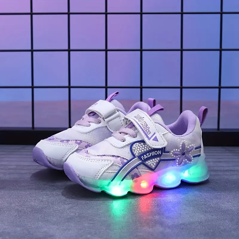 Tênis Infantil Feminino com Luz LED Respirável Malha Flores Velcro 20 ao 27 — foto 10