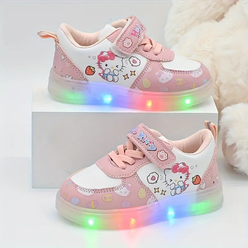 Tênis Infantil Feminino com Luz de Led Estampa Hello Kitty Casual Velcro PU Rosa 19 ao 27 — foto 2
