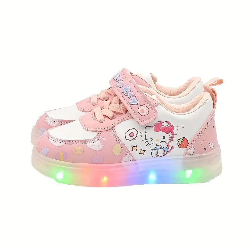 Tênis Infantil Feminino com Luz de Led Estampa Hello Kitty Casual Velcro PU Rosa 19 ao 27 — foto 3