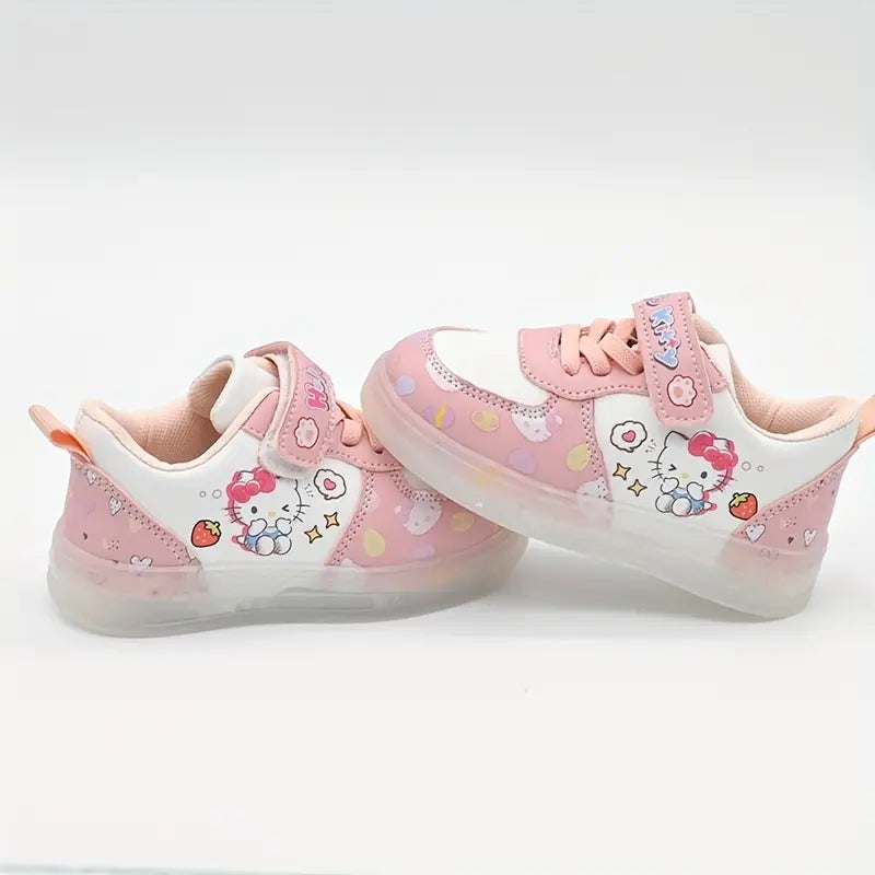 Tênis Infantil Feminino com Luz de Led Estampa Hello Kitty Casual Velcro PU Rosa 19 ao 27 — foto 4