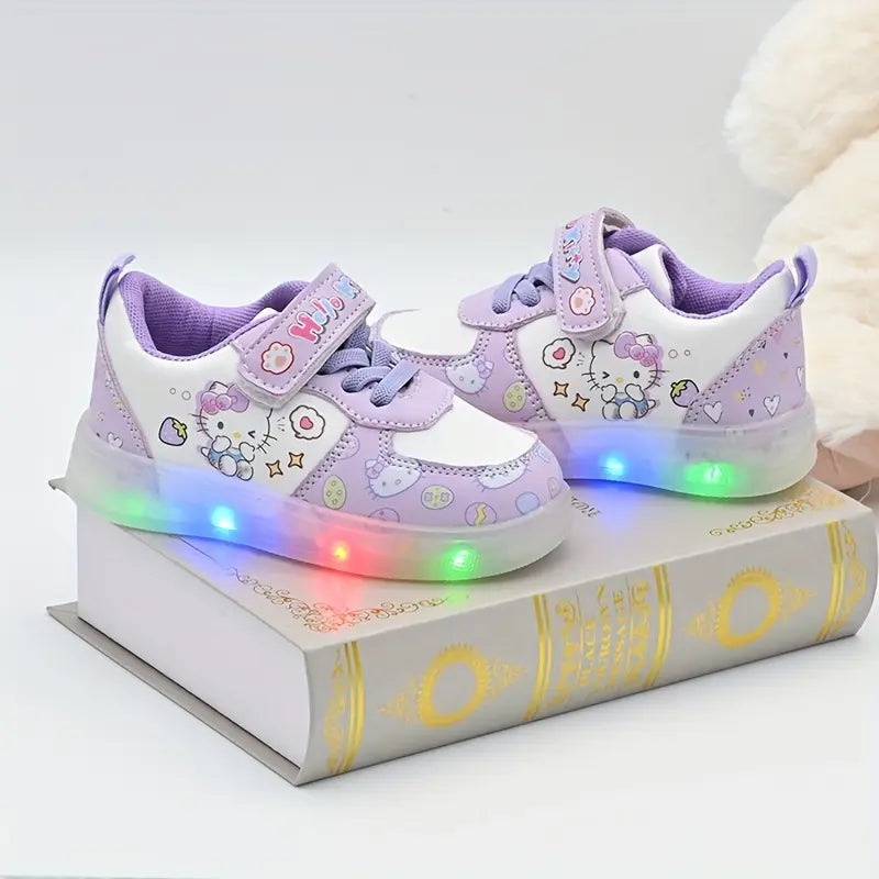 Tênis Infantil Feminino com Luz de Led Estampa Hello Kitty Casual Velcro PU Rosa 19 ao 27 — foto 8
