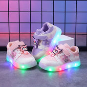 Tênis Infantil Feminino Casual Luminoso LED Velcro Cano Baixo Rosa e Roxo 20 ao 27 — foto 1
