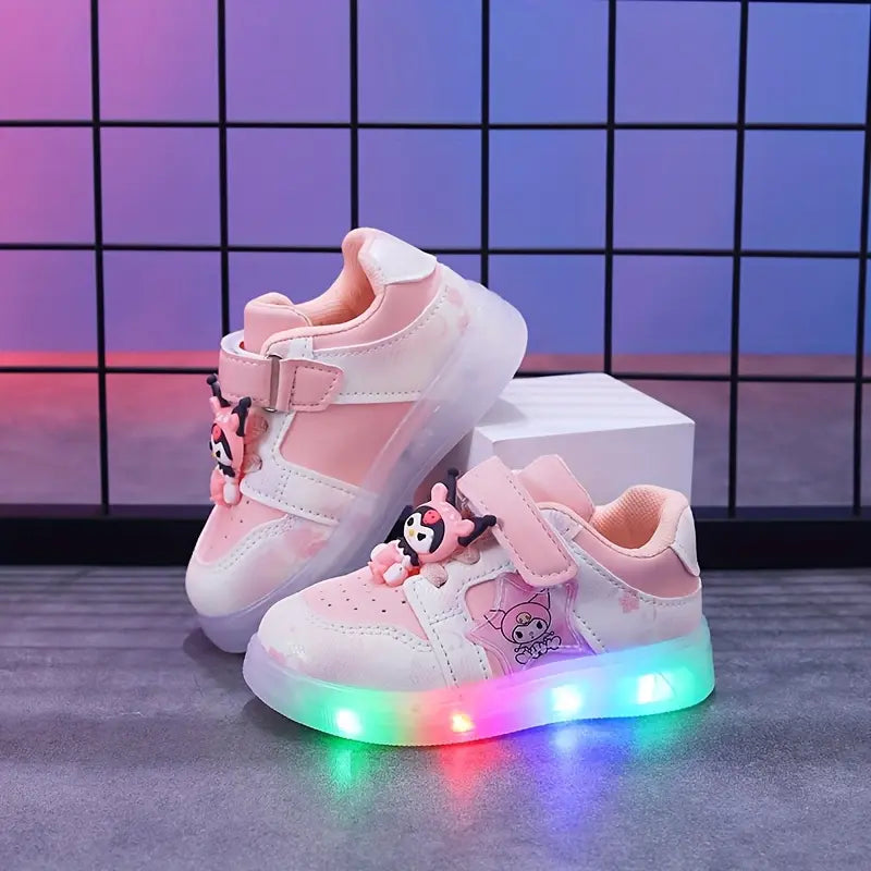Tênis Infantil Feminino Casual Luminoso LED Velcro Cano Baixo Rosa e Roxo 20 ao 27 — foto 2