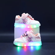Tênis Infantil Feminino Casual Luminoso LED Velcro Cano Baixo Rosa e Roxo 20 ao 27 — foto 3