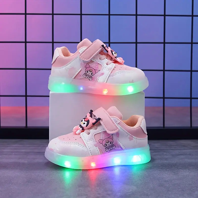 Tênis Infantil Feminino Casual Luminoso LED Velcro Cano Baixo Rosa e Roxo 20 ao 27 — foto 4