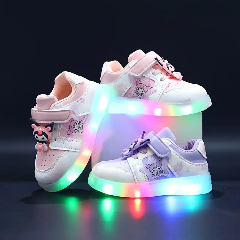 Tênis Infantil Feminino Casual Luminoso LED Velcro Cano Baixo Rosa e Roxo 20 ao 27 — foto 5