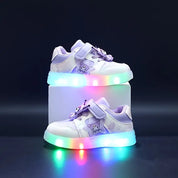 Tênis Infantil Feminino Casual Luminoso LED Velcro Cano Baixo Rosa e Roxo 20 ao 27 — foto 6