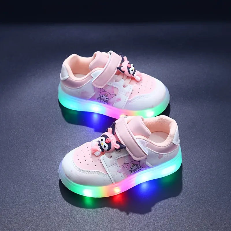 Tênis Infantil Feminino Casual Luminoso LED Velcro Cano Baixo Rosa e Roxo 20 ao 27 — foto 7