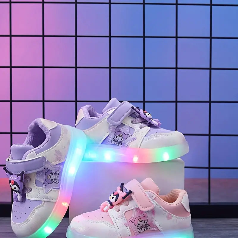 Tênis Infantil Feminino Casual Luminoso LED Velcro Cano Baixo Rosa e Roxo 20 ao 27 — foto 9