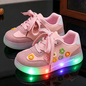 Tênis Infantil Feminino Luminoso LED Casual Flores em Relevo Cadarço PU 19 ao 27 — foto 8