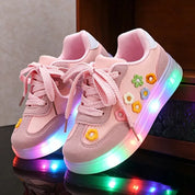 Tênis Infantil Feminino Luminoso LED Casual Flores em Relevo Cadarço PU 19 ao 27 — foto 9