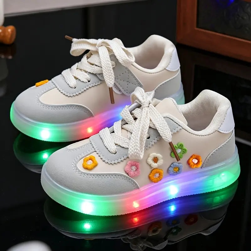 Tênis Infantil Feminino Luminoso LED Casual Flores em Relevo Cadarço PU 19 ao 27 — foto 10