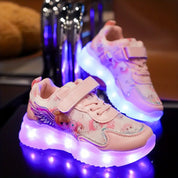 Tênis Infantil LED Recarregável USB Brilha no Escuro Luzes Coloridas Fecho Velcro Rosa 20 ao 34 — foto 2