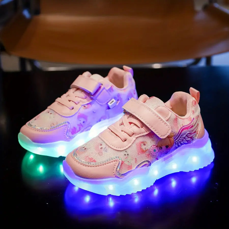 Tênis Infantil LED Recarregável USB Brilha no Escuro Luzes Coloridas Fecho Velcro Rosa 20 ao 34 — foto 3