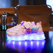Tênis Infantil LED Recarregável USB Brilha no Escuro Luzes Coloridas Fecho Velcro Rosa 20 ao 34 — foto 4
