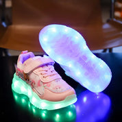 Tênis Infantil LED Recarregável USB Brilha no Escuro Luzes Coloridas Fecho Velcro Rosa 20 ao 34 — foto 5