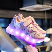 Tênis Infantil LED Recarregável USB Brilha no Escuro Luzes Coloridas Fecho Velcro Rosa 20 ao 34 — foto 6