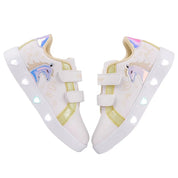 Tênis Infantil Feminino Luminoso LED Casual Estampa Unicórnio Coração Velcro Rosa e Dourado 23 ao 34 — foto 3