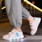 Tênis Infantil Feminino Luminoso LED Casual Estampa Unicórnio Coração Velcro Rosa e Dourado 23 ao 34 — foto 10