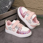 Tênis Infantil Feminino Casual Velcro Estrela Bordada Glitter PU Rosa 20 ao 32 — foto 1