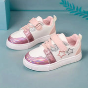 Tênis Infantil Feminino Casual Velcro Estrela Bordada Glitter PU Rosa 20 ao 32 — foto 3