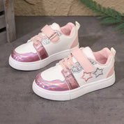 Tênis Infantil Feminino Casual Velcro Estrela Bordada Glitter PU Rosa 20 ao 32 — foto 6