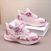 Tênis Infantil Feminino Borboleta Iridescente Leve Respirável Malha Fecho em Velcro Rosa 27 ao 33 — foto 5
