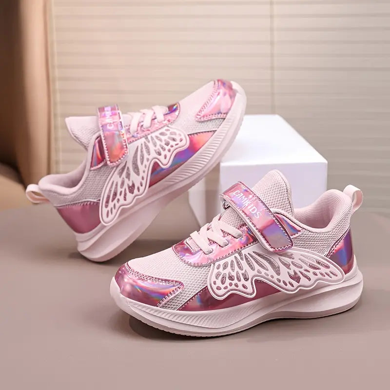 Tênis Infantil Feminino Borboleta Iridescente Leve Respirável Malha Fecho em Velcro Rosa 27 ao 33 — foto 6