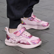 Tênis Infantil Feminino Borboleta Iridescente Leve Respirável Malha Fecho em Velcro Rosa 27 ao 33 — foto 7