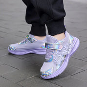 Tênis Infantil Feminino Borboleta Iridescente Leve Respirável Malha Fecho em Velcro Rosa 27 ao 33 — foto 10