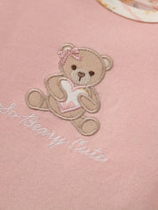 Kit 3 Bodies Bebê Menina Manga Longa Gola Redonda Algodão Estampa Urso e Floral 0 a 9 Meses — foto 3