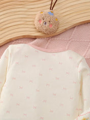 Kit 3 Bodies Bebê Menina Manga Longa Gola Redonda Algodão Estampa Urso e Floral 0 a 9 Meses — foto 5