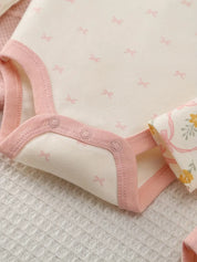 Kit 3 Bodies Bebê Menina Manga Longa Gola Redonda Algodão Estampa Urso e Floral 0 a 9 Meses — foto 6