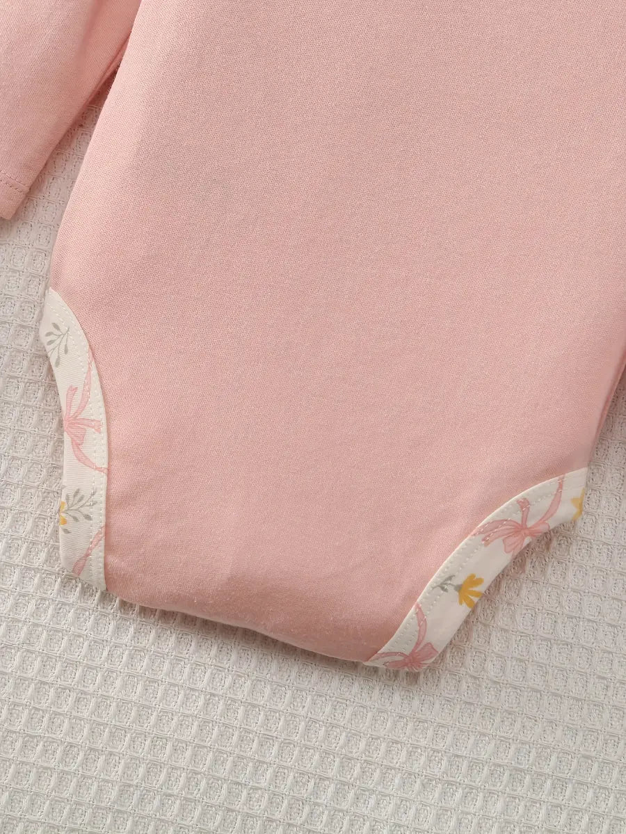 Kit 3 Bodies Bebê Menina Manga Longa Gola Redonda Algodão Estampa Urso e Floral 0 a 9 Meses — foto 7