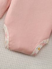 Kit 3 Bodies Bebê Menina Manga Longa Gola Redonda Algodão Estampa Urso e Floral 0 a 9 Meses — foto 7