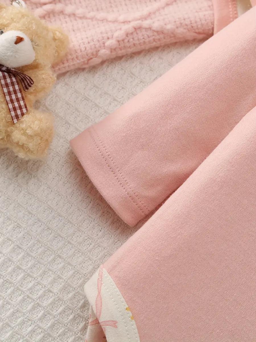 Kit 3 Bodies Bebê Menina Manga Longa Gola Redonda Algodão Estampa Urso e Floral 0 a 9 Meses — foto 8
