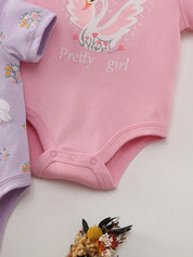 Body Bebê Menina Manga Curta Gola Redonda Algodão Estampa Cisne Laços Kit 5 Peças Rosa 0 a 12 Meses — foto 4
