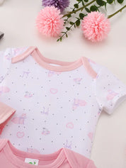 Body Bebê Menina Manga Curta Gola Redonda Algodão Estampa Cisne Laços Kit 5 Peças Rosa 0 a 12 Meses — foto 5