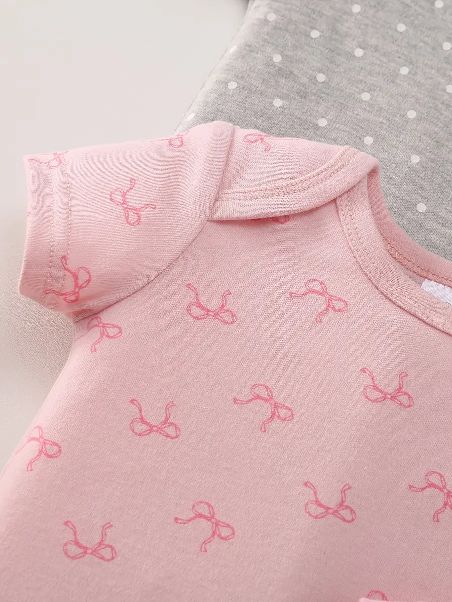 Body Bebê Menina Manga Curta Gola Redonda Algodão Estampa Cisne Laços Kit 5 Peças Rosa 0 a 12 Meses — foto 6