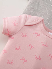 Body Bebê Menina Manga Curta Gola Redonda Algodão Estampa Cisne Laços Kit 5 Peças Rosa 0 a 12 Meses — foto 6