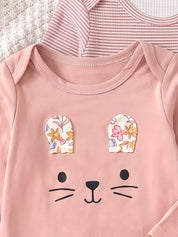 Body Bebê Menina Manga Longa Gola Redonda Kit 3 Peças Estampa Floral Listrado Gatinho 0 aos 18 Meses — foto 5