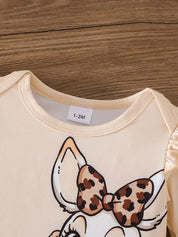Body Bebê Menina Kit 3 Peças Manga Longa Gola Redonda Babado Estampa Coelho Damasco 0 a 12 Meses — foto 5