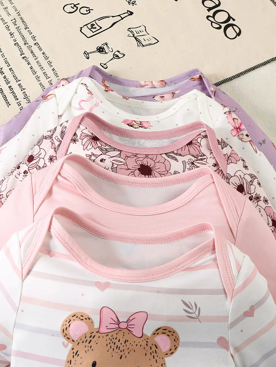Body Bebê Menina Manga Longa Kit 5 Peças Estampas Coelho Cervo Floral Urso Malha 0 aos 18 Meses — foto 3