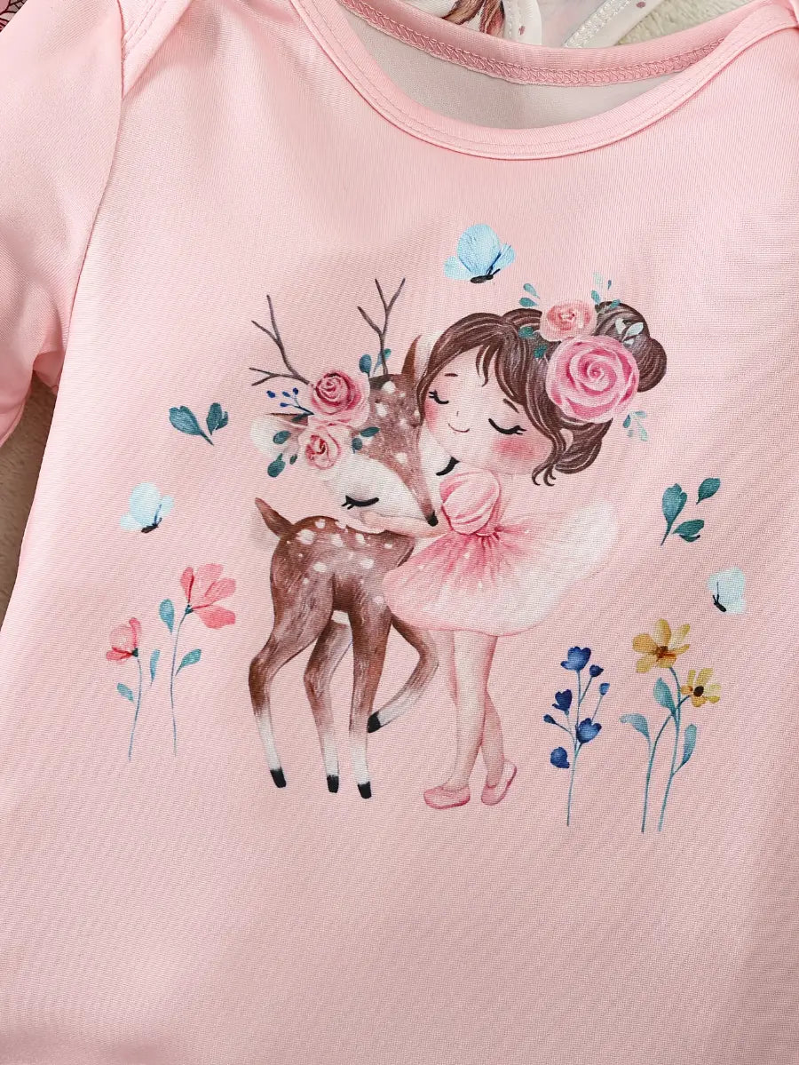Body Bebê Menina Manga Longa Kit 5 Peças Estampas Coelho Cervo Floral Urso Malha 0 aos 18 Meses — foto 6