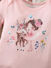 Body Bebê Menina Manga Longa Kit 5 Peças Estampas Coelho Cervo Floral Urso Malha 0 aos 18 Meses — foto 6